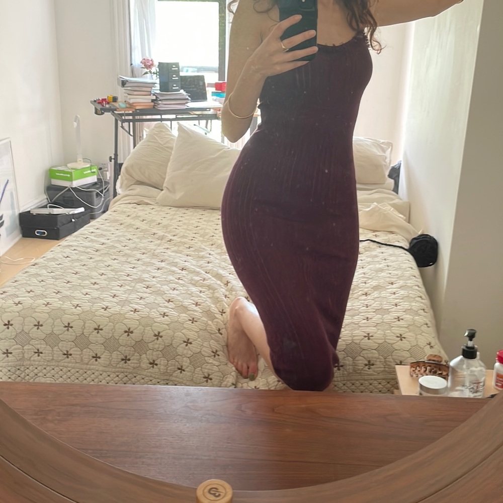 Hip hugging silk/cashmere slip-like dress